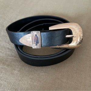 EUC Black Leather Belt with Gold Details - Medium/Large - 44.5”